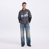 FAUX LAYERED PLAID & WAFFLE KNIT LONG SLEEVE SHIRT