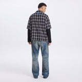 FAUX LAYERED PLAID & WAFFLE KNIT LONG SLEEVE SHIRT