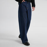 14oz DESIZED SELVEDGE RAW WIDE-LEG JEANS-NAVY