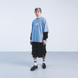 BOXY WAFFLE KNIT RAGLAN RELAXED T-SHIRT (Blue)