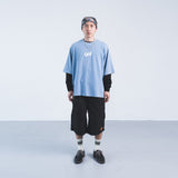 BOXY WAFFLE KNIT RAGLAN RELAXED T-SHIRT (Blue)