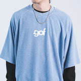 BOXY WAFFLE KNIT RAGLAN RELAXED T-SHIRT (Blue)