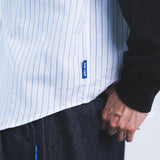 BLUE PINSTRIPE SHORT-SLEEVE BUTTON-UP SHIRT