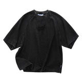 BOXY WAFFLE KNIT RAGLAN RELAXED T-SHIRT (Black)