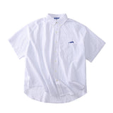 BLUE PINSTRIPE SHORT-SLEEVE BUTTON-UP SHIRT