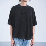 BOXY WAFFLE KNIT RAGLAN RELAXED T-SHIRT (Black)