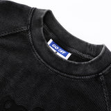 BOXY WAFFLE KNIT RAGLAN RELAXED T-SHIRT (Black)