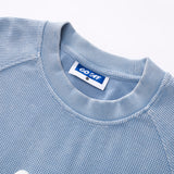 BOXY WAFFLE KNIT RAGLAN RELAXED T-SHIRT (Blue)