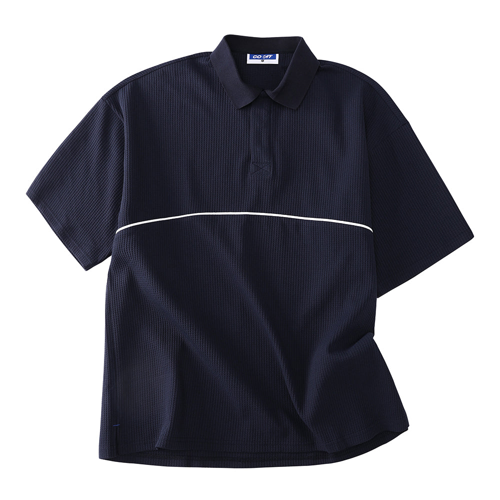 TEXTURED WAFFLE-KNIT SHORT-SLEEVE POLO – GO OFF